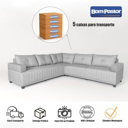 Sofá 5 Lugares 2,57x2,57m Canto Leona Luxo Bom Pastor Linho Bege/caramelo - 4