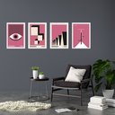 Ver imagem 1 de Kit 4 Quadros Artes Bauhaus Rosa e Preto 45x34cm:moldura Branca