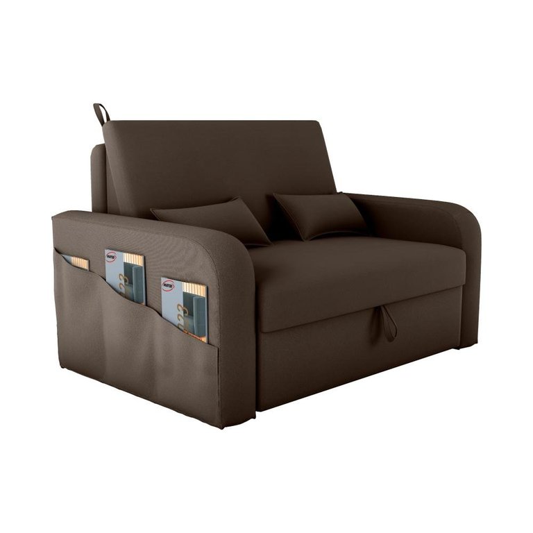 Sofá Cama Lady Day 2 Lugares Conforto Veludo Marrom Matrix Sala com Baú Sofá Cama Lady Day 2 Lugares Conforto Veludo Marrom Matrix Sala com Baú