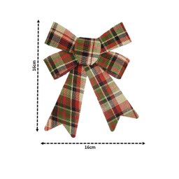 Kit 6 Laços Xadrez Bege com Vermelho e Verde Natal Modelo Rígido 16cm - Magizi - 5