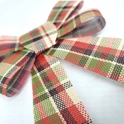 Kit 6 Laços Xadrez Bege com Vermelho e Verde Natal Modelo Rígido 16cm - Magizi - 2