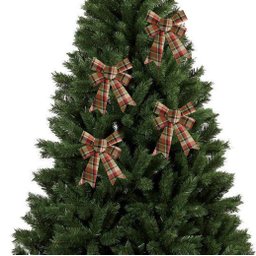 Kit 6 Laços Xadrez Bege com Vermelho e Verde Natal Modelo Rígido 16cm - Magizi - 4