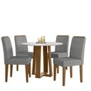 Ver imagem 2 de Conjunto Sala de Jantar Mesa Tampo Redondo Vidro/MDF Isabela 100cm com 4 Cadeiras Marrom/Ypê/Off White