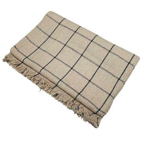Kit 2 Manta para Sofá Grande 240x180cm 100% Algodão Artesanal Areia com Preto Listras