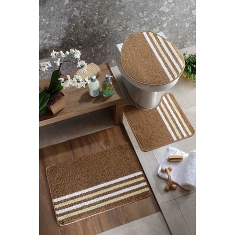 Tapete de Banheiro Jogo 3 peças Antiderrapante Slim Oásis - CARAMELO