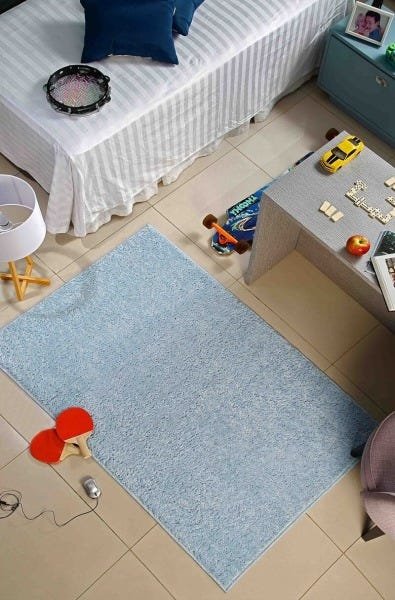 Tapete para Sala 1,00M x 1,50M Antiderrapante Pelo Baixo Classic Oásis - Azul Bebê - 1