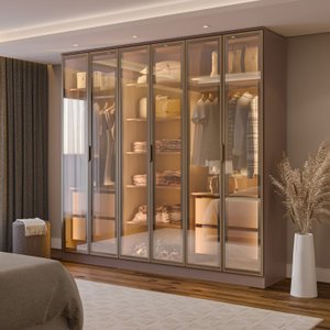 Guarda-roupa 6 Portas Reflecta com Led 100% Mdf Orion CabeCasa MadeiraOriginals