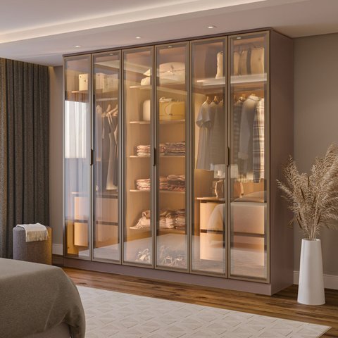 Guarda-roupa 6 Portas Reflecta com Led 100% Mdf Orion CabeCasa MadeiraOriginals