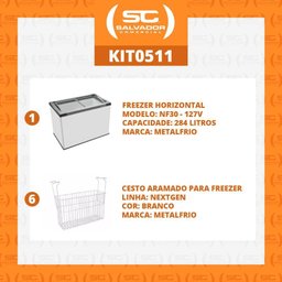 Kit - Freezer Horizontal Tampa de Vidro 284 Litros Nf30 127v + 6 Cestos Nextgen Branco 127v - 3