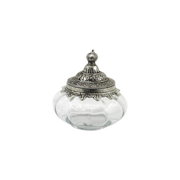 Potiche Decorativo de Vidro com Tampa de Metal 14x14cm - 1