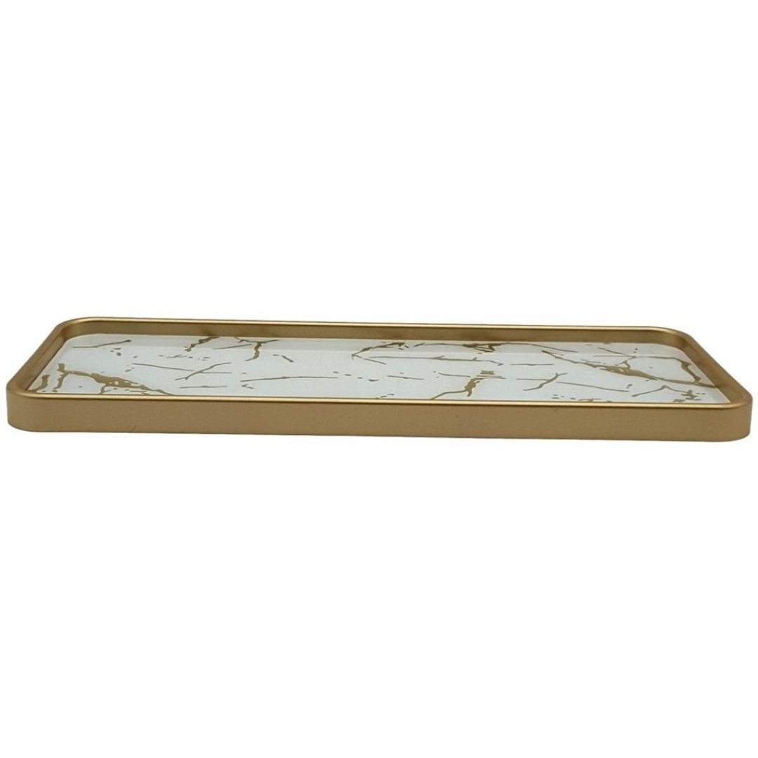 Bandeja Decorativa Pedra Mármore Branco Multiuso Retangular Vidro - 2