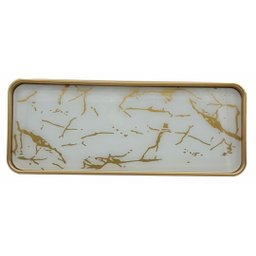 Bandeja Decorativa Pedra Mármore Branco Multiuso Retangular Vidro - 4