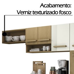 Armário de Cozinha com Balcão Compacta Suspensa Castanho/off White Rubi Aramoveis - 4