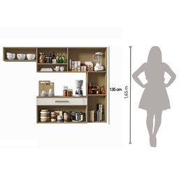 Armário de Cozinha com Balcão Compacta Suspensa Castanho/off White Rubi Aramoveis - 7