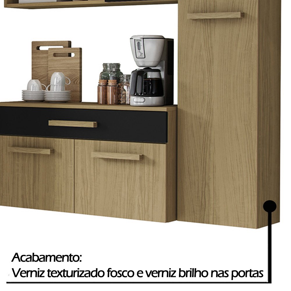 Armário de Cozinha com Balcão Compacta Suspensa Castanho/Preto Aramoveis Rubi - 4