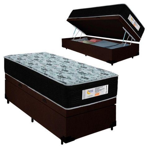 Cama Box Baú Solteiro Sonnolux Suporta até 110kg Molas Ensacadas Suede Marrom Sereneprime