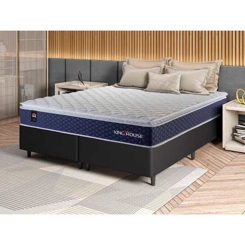 Conjunto Cama Box Queen c/ Molas Ensacadas Lagras Preto 158x198x66