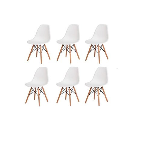 Kit 6 Cadeiras Eiffel Charles Eames Wood Base Madeira Branca