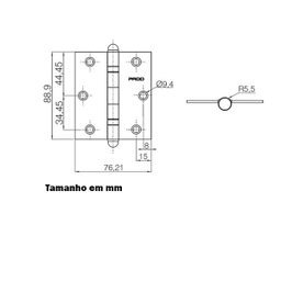 Dobradiça 3530 Com Rolamento Canto Quadrado Preta Pado UNICO - 2