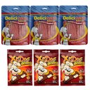 Ver imagem 1 de Combo Petiscos de Cachorro: 3 Ossinho Palito Fino Carne Deliciosso 200g e 3 Bifinho Xisdog Carne 65g