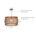 Ver imagem 3 de Luminária Pendente em Madeira Imbuia Ondas 45cm Para Mesa Balcão Bancada Área Gourmet