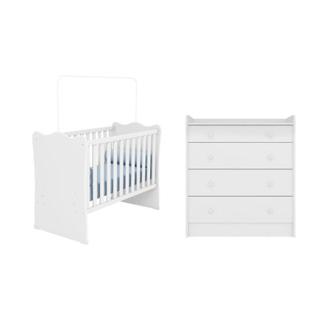 Conjunto Berço e Cômoda Trocador Branco