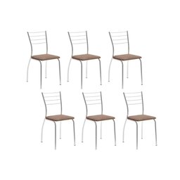 Kit 6 Cadeiras Sala Jantar 1700 6 Un Cromada/suede Conhaque - Carraro - 1
