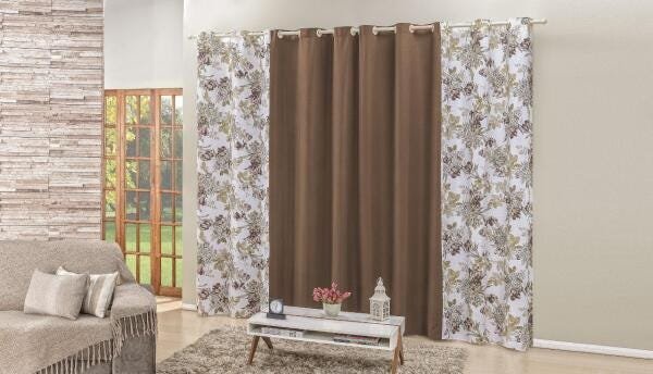 Cortina 2M X 1,70M Para Sala E Quarto Floratta Chocolate - 1