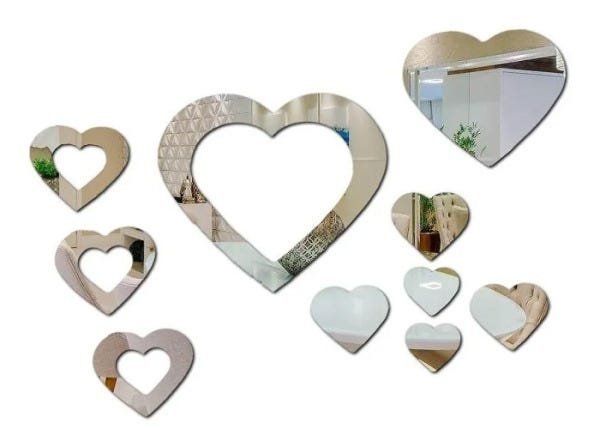 Espelho Decorativo de Coração Vazado 10 Peças - 1