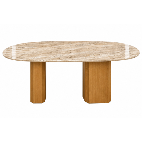 Mesa de Jantar Orgânica Cora 160x90cm Base Dupla - Mármore Travertino