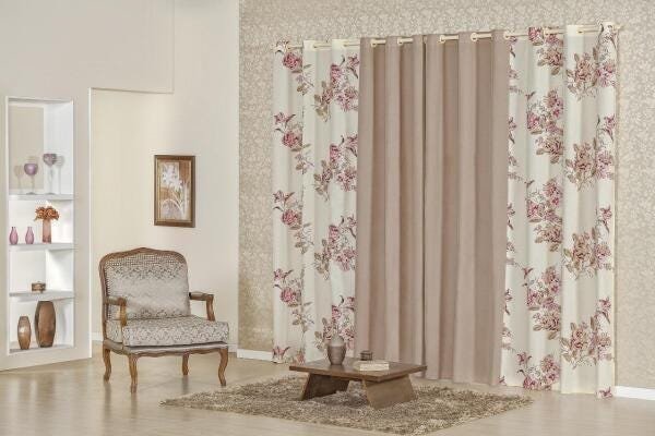 Cortina 2M X 1,70M Para Sala E Quarto Floratta Caqui - 1