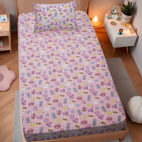 Jogo de Cama Solteiro Kids 2 Pçs Doce Vida Malha 70% Algodão 30% Poliéster Chic Love