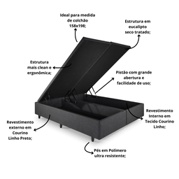 Cama Box Baú Queen 158x198x42 Courino Linho com Pistão a Gás - 4