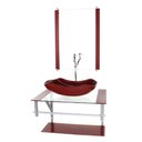 Ver imagem 1 de GABINETE DE VIDRO PARA BANHEIRO 60CM AC CUBA ABAULADA VERMELHO CEREJA COM TORNEIRA CROMADA