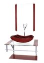 Ver imagem 1 de GABINETE DE VIDRO PARA BANHEIRO 60CM AC CUBA ABAULADA VERMELHO CEREJA COM TORNEIRA CROMADA