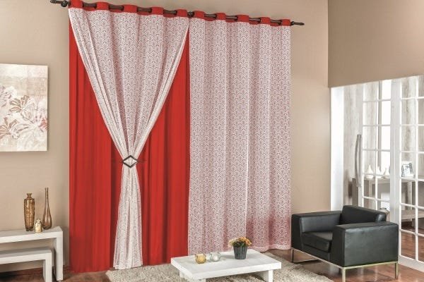 Cortina de Renda 2m Valência Vermelho com Presilha de Janela - 1