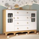 Ver imagem 1 de Cômoda Infantil 125cm 2 Portas com Vidro e 4 Gavetas Luna Multimóveis Mp4415 Madeirado/branco