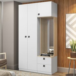 Guarda-roupa Solteiro 3 Portas 2 Gavetas com Espelho Branco Tx/aveiro - Móveis Bentec - 1 Guarda-roupa Solteiro 3 Portas 2 Gavetas com Espelho Branco Tx/aveiro - Móveis Bentec - 1