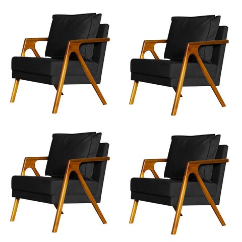 Kit 4 Poltronas Cadeira Mona Luxo Recepção - Suede Preto