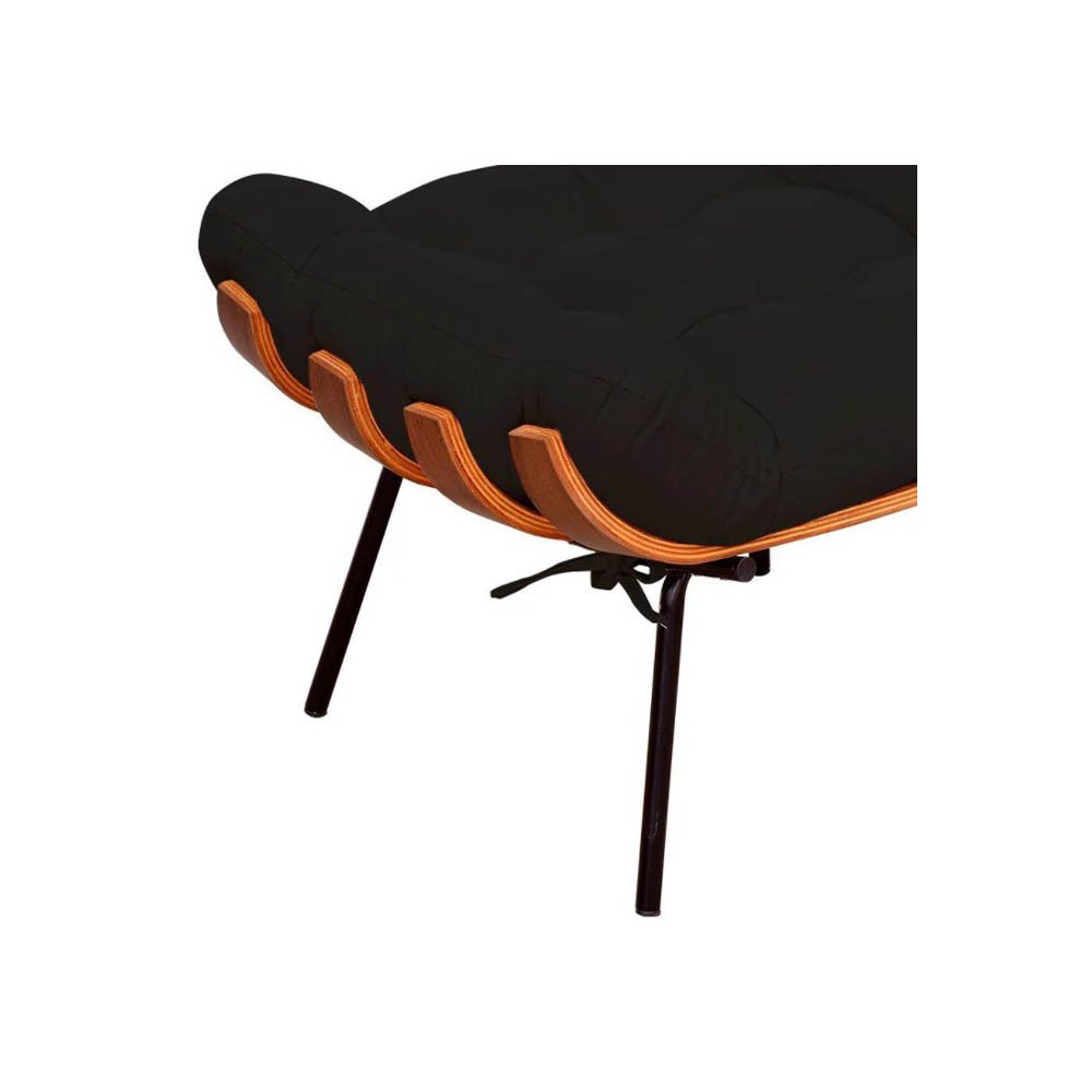 Poltrona com Puff Costela Suede Preto Base Metal Vallisadecor - 4