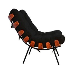 Poltrona com Puff Costela Suede Preto Base Metal Vallisadecor - 2
