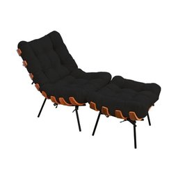 Poltrona com Puff Costela Suede Preto Base Metal Vallisadecor - 1