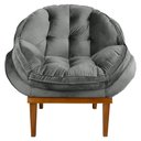 Ver imagem 3 de Poltrona Decorativa Marcela Veludo Cinza Base Madeira Castanho - Pallazio Ana