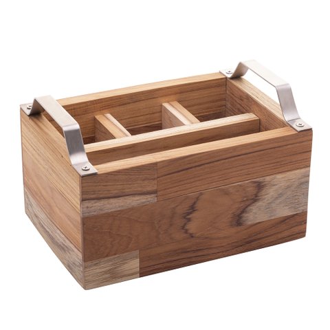 Porta Talheres com Aramado em Aço Inox Teca 23cm X 16cm X 15cm Wolff