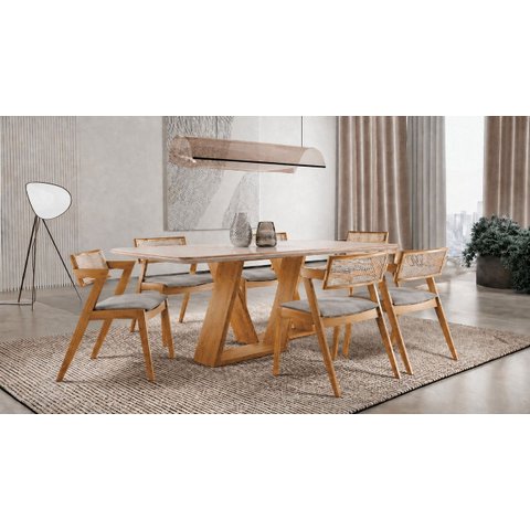 Sala de Jantar Maciça 6 Cadeiras1,80m Linho-oslo -imperial