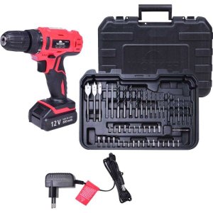 Parafusadeira Bateria Reversível 12v Worker + Kit 50 Peças
