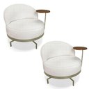 Ver imagem 1 de Kit 2 Poltronas Decorativa Andromeda Linho Bouclê Bege Pérola Base Giratória de Ferro - Pallazio