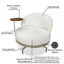 Ver imagem 4 de Kit 2 Poltronas Decorativa Andromeda Linho Bouclê Bege Pérola Base Giratória de Ferro - Pallazio