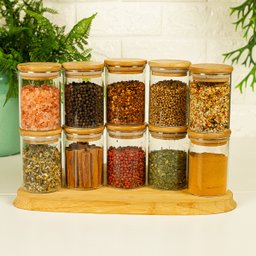 Jogo de 10 Potes Herméticos de Vidro Tampa de Bambu - 250 Ml - 6