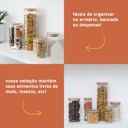 Jogo de 10 Potes Herméticos de Vidro Tampa de Bambu - 250 Ml - 7